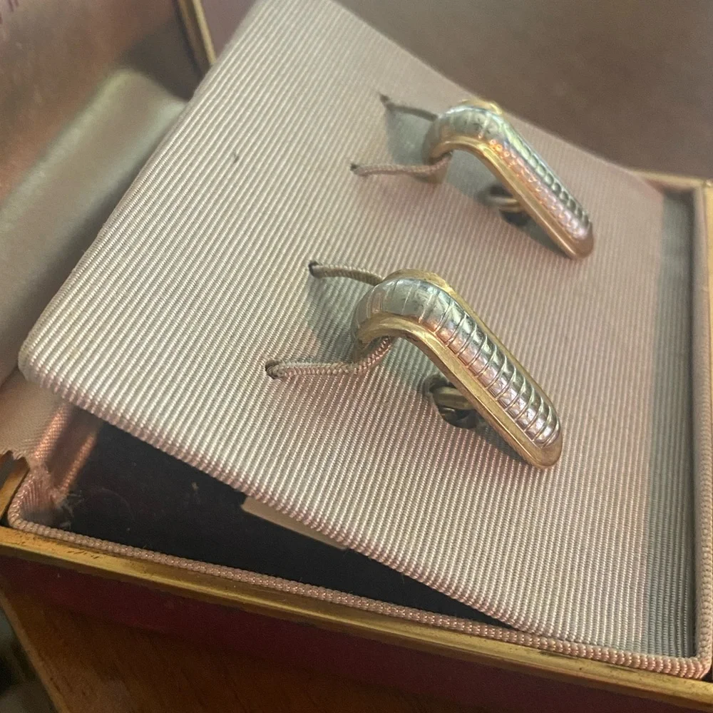 Vintage SWANK Linear Cufflinks - Two Tone Silver and Gold in Original Box